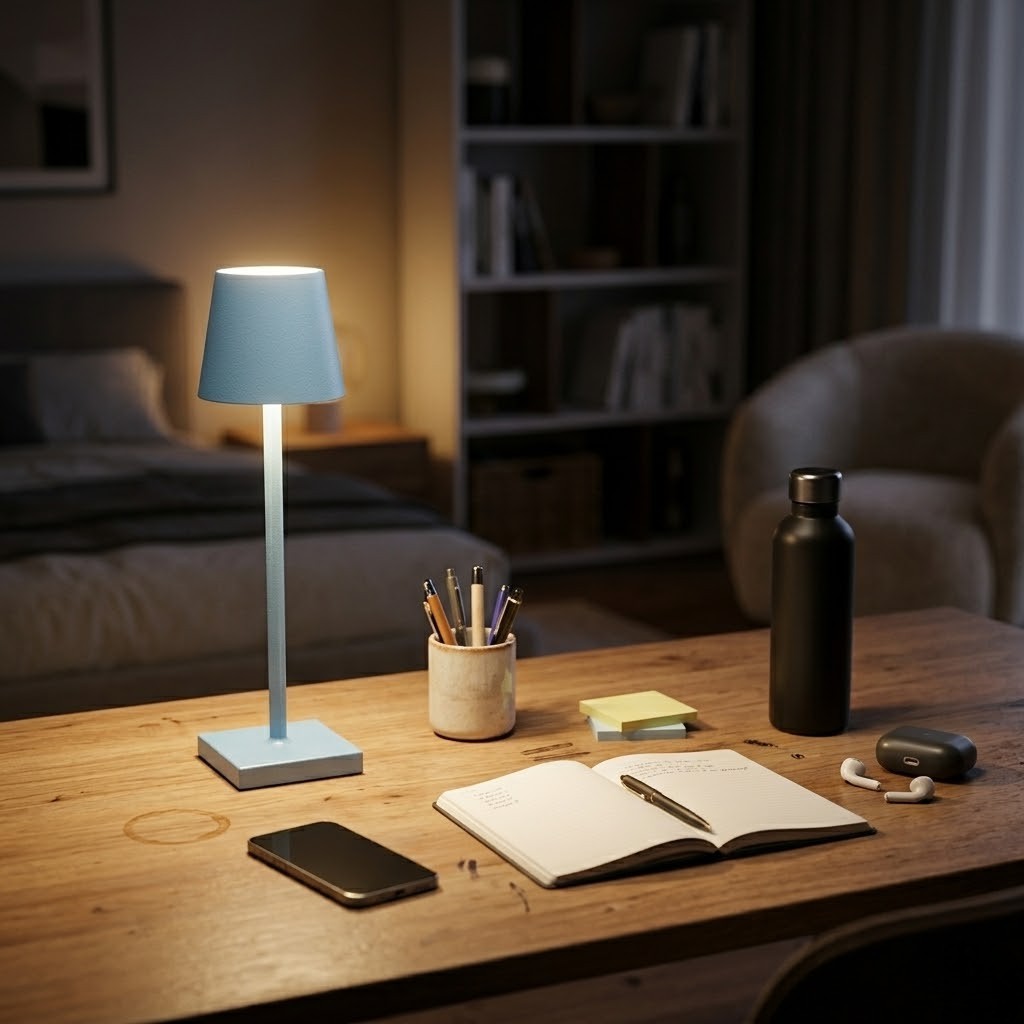 Lampe de bureau bleue aluminium | Aluvia