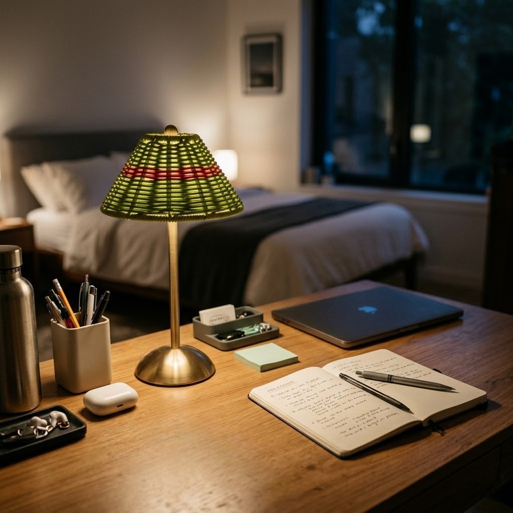 Lampe de bureau verte rotin | Naturéa
