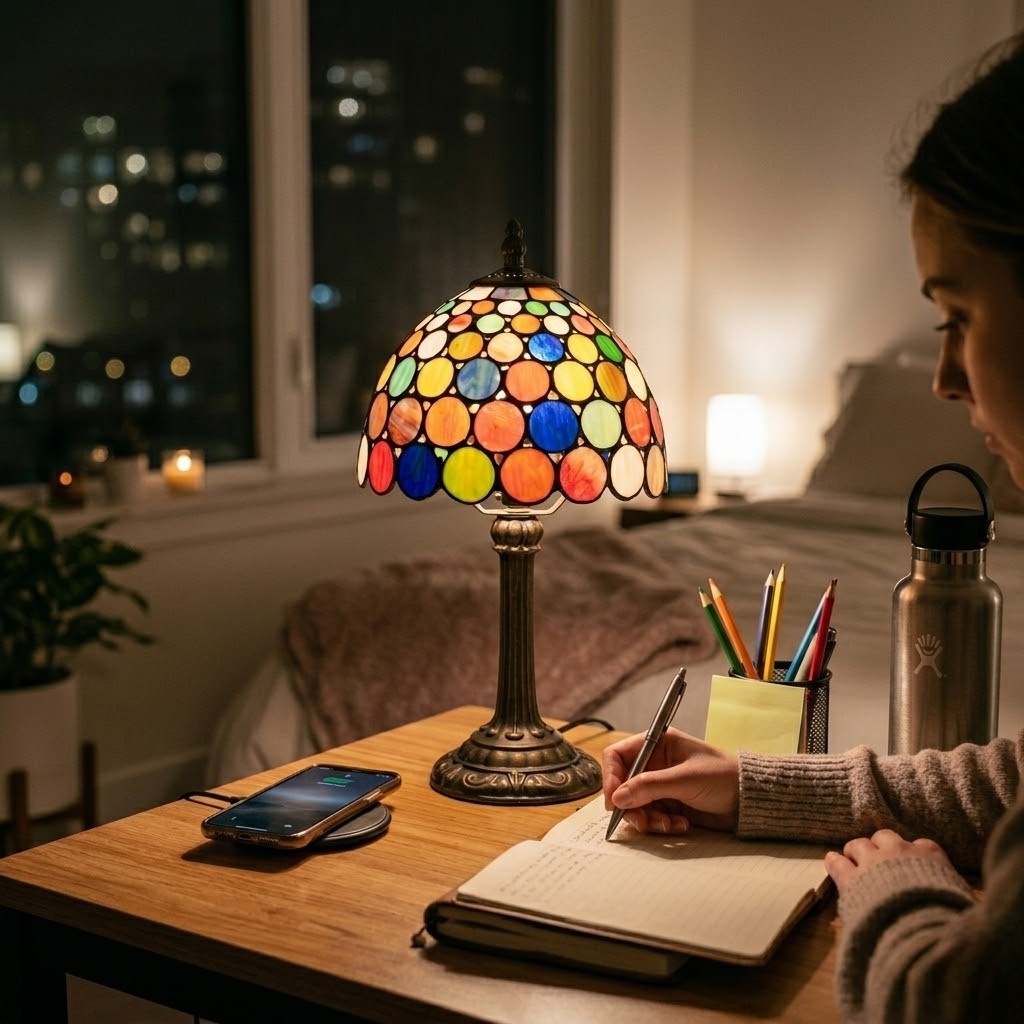 Lampe de bureau vintage vitrail | Stainora