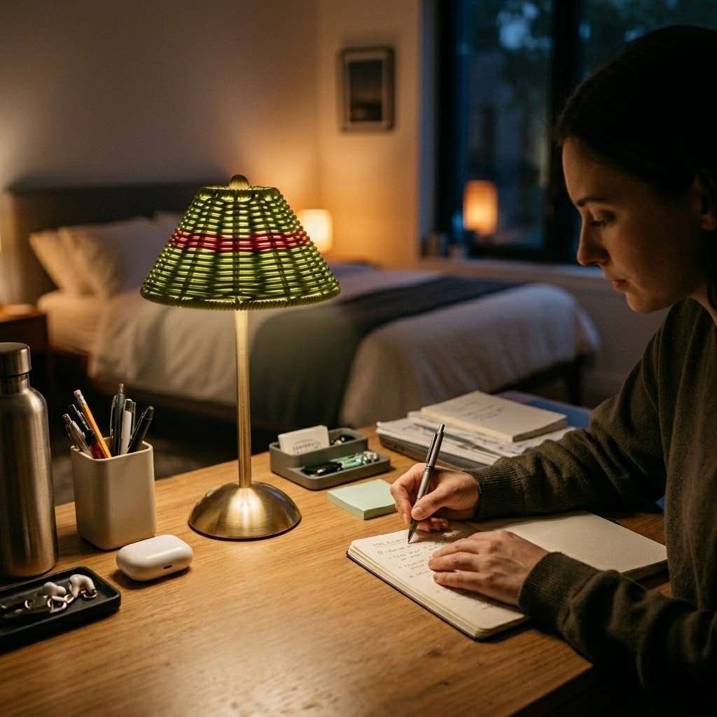 Lampe de bureau verte rotin | Naturéa