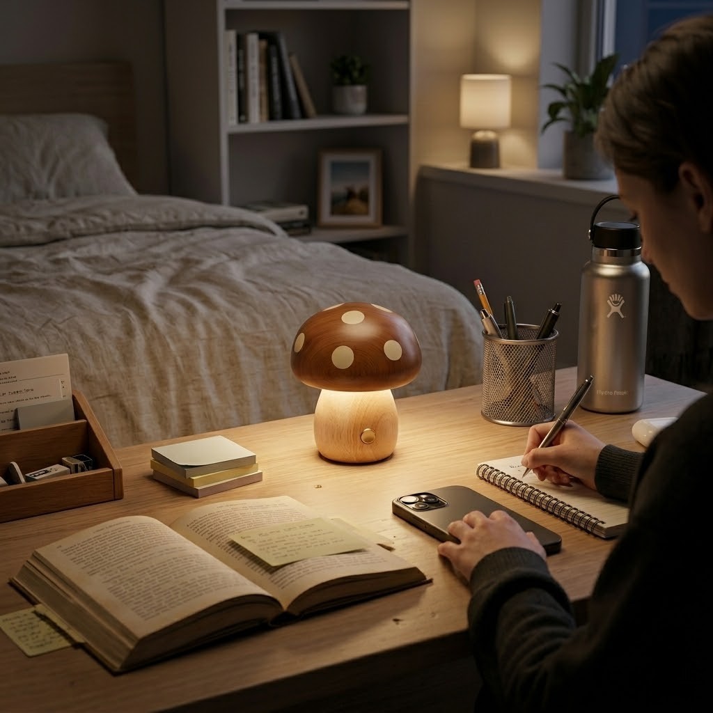 Lampe de bureau bois champignon | Mushora