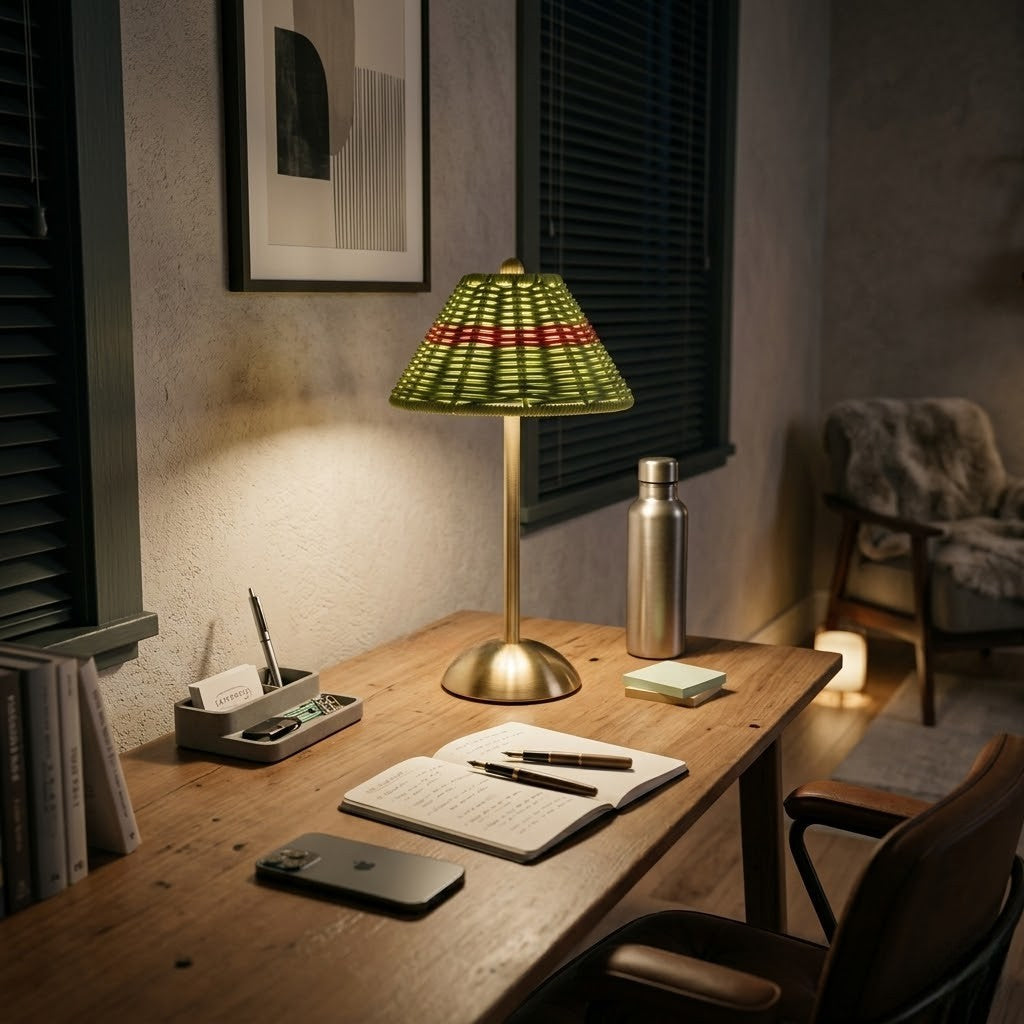 Lampe de bureau verte rotin | Naturéa