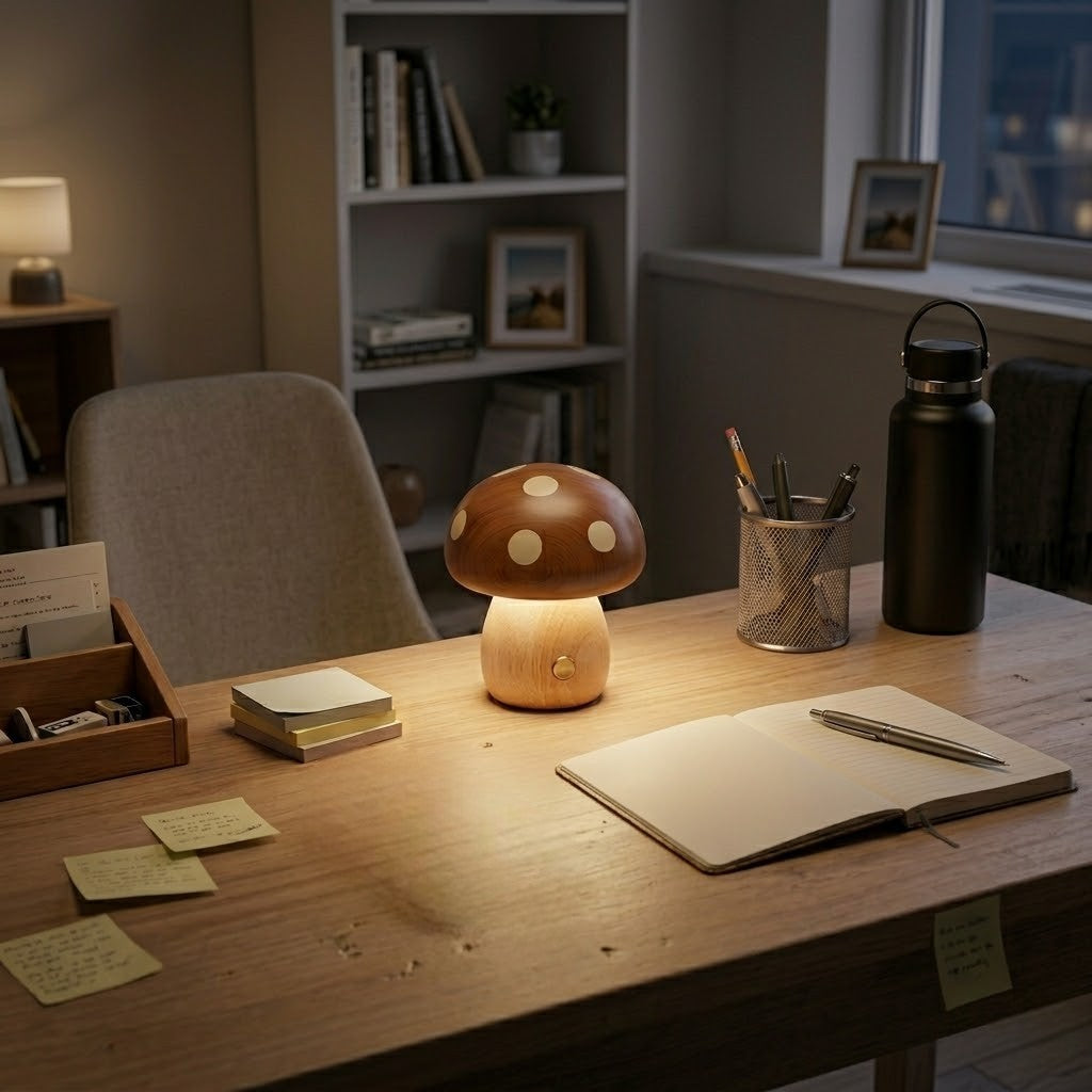 Lampe de bureau bois champignon | Mushora