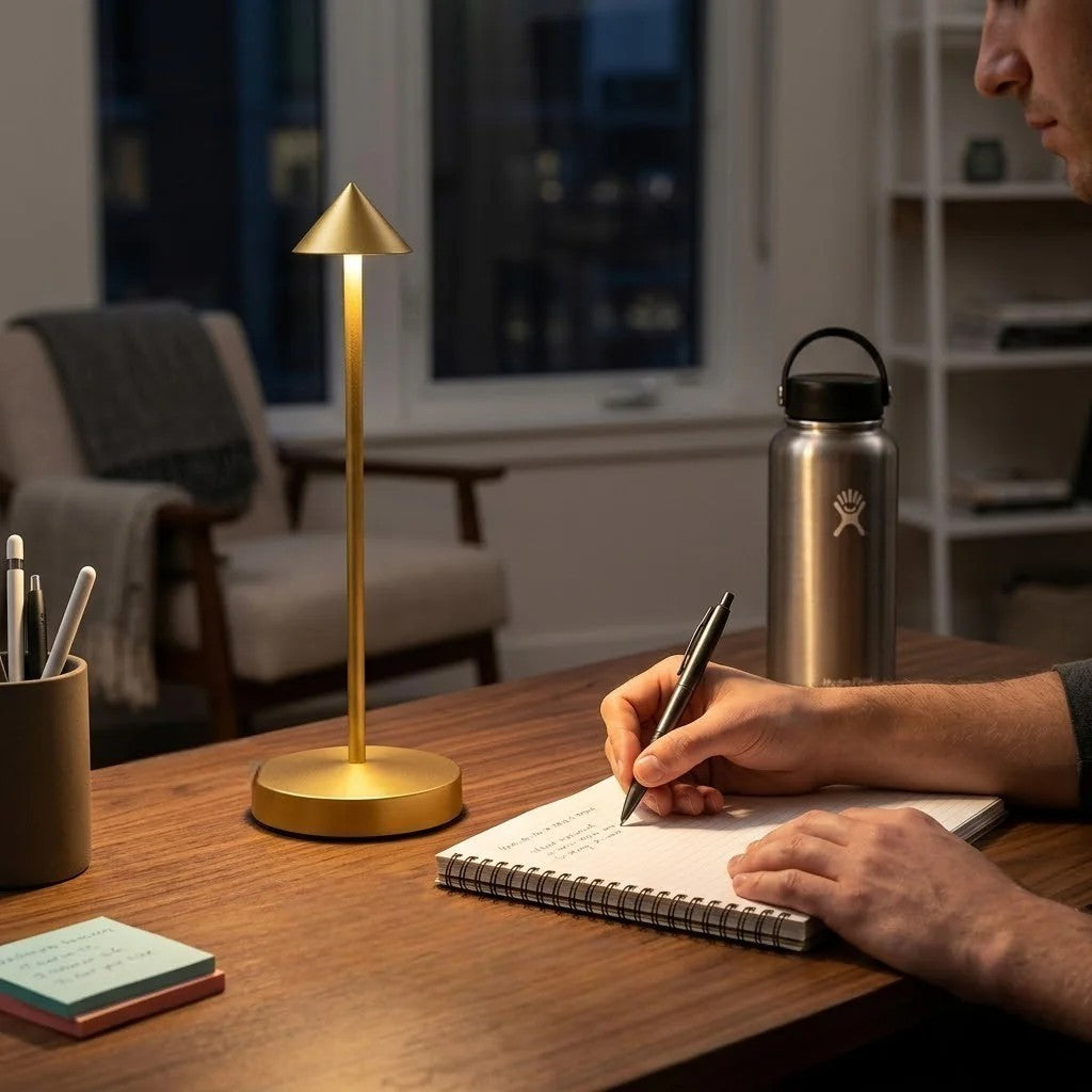 Lampe de bureau sans fil dorée | Solaris